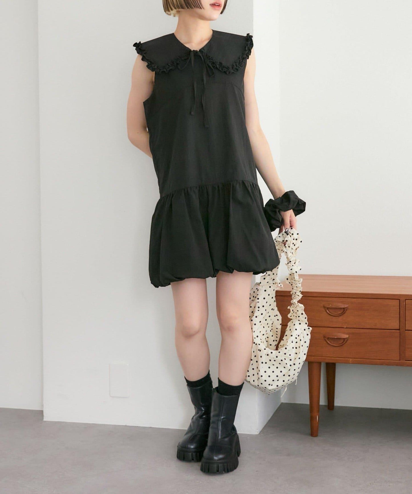 褶皺領 氣球廓形 連衣裙