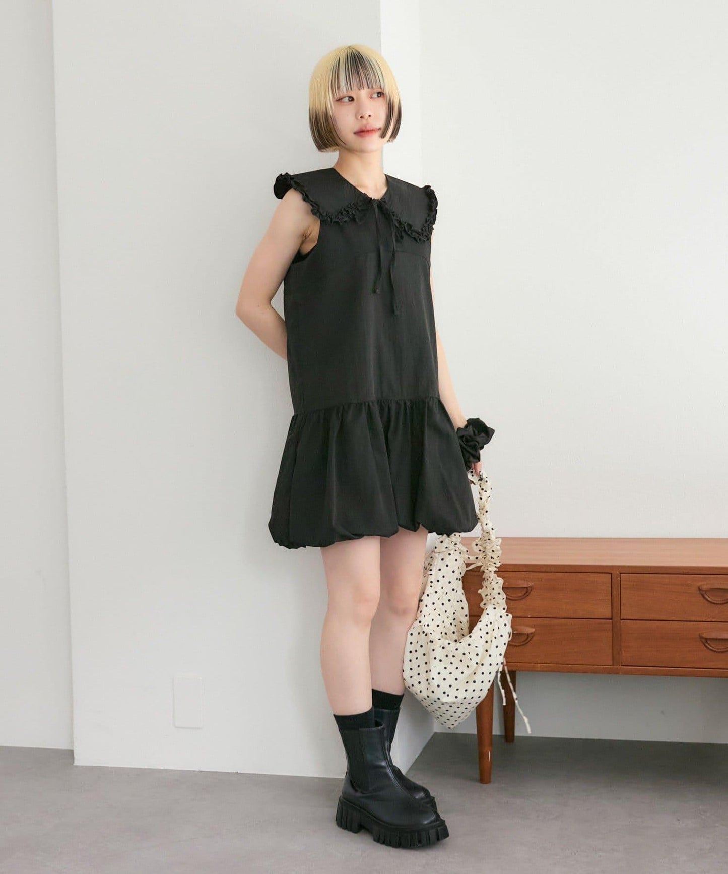 褶皺領 氣球廓形 連衣裙