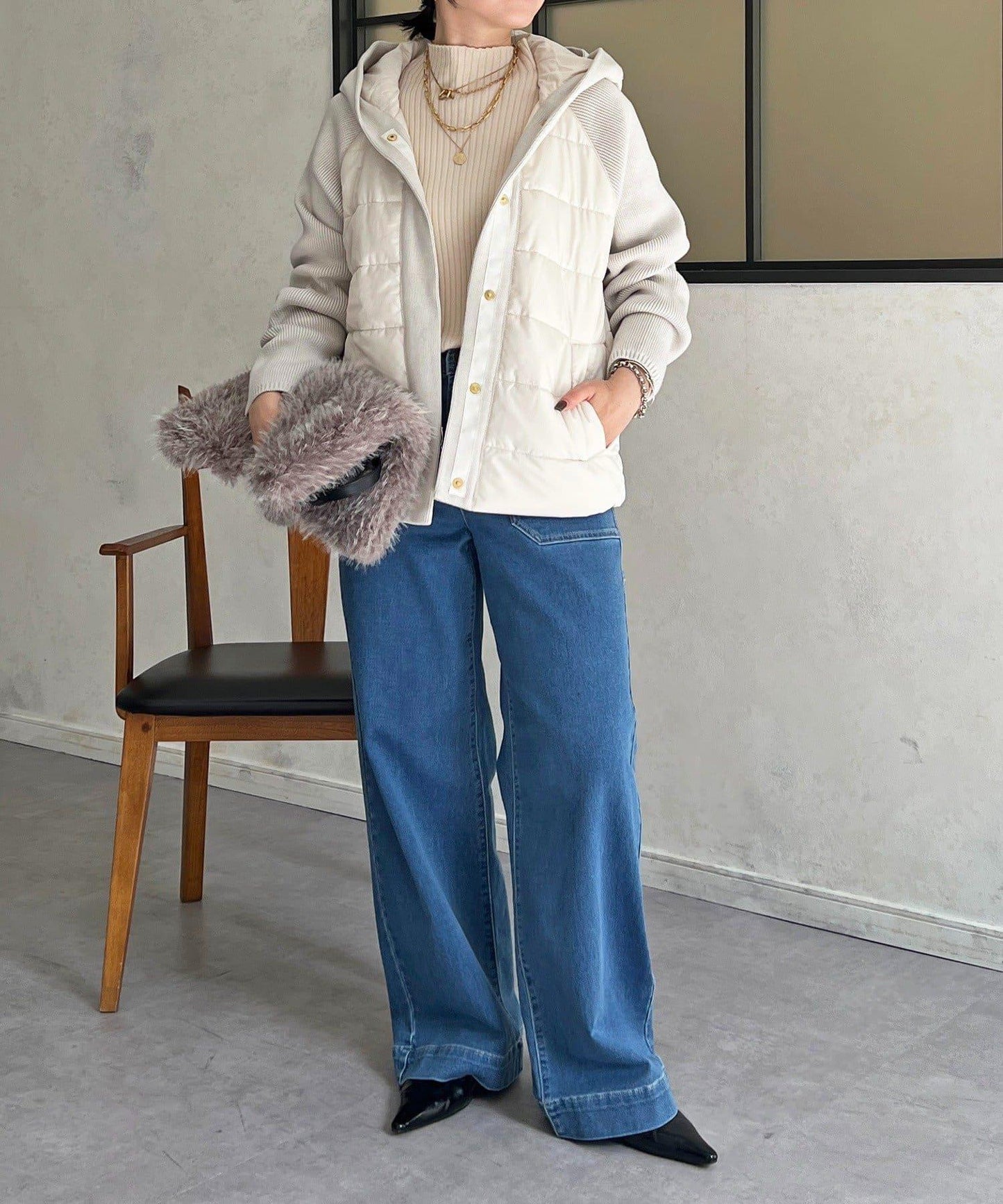 棉填充針織連帽夾克