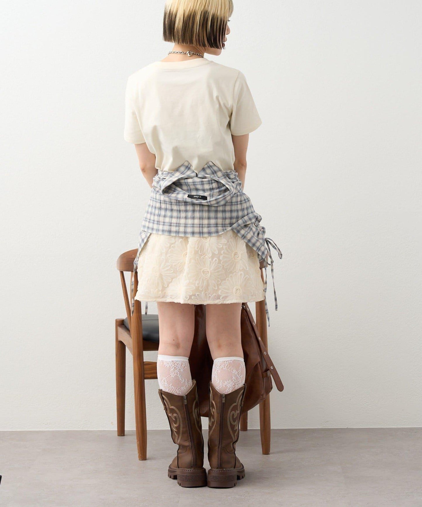 w closet 花卉蕾絲 迷你半身裙