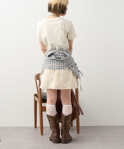 w closet 花卉蕾絲 迷你半身裙