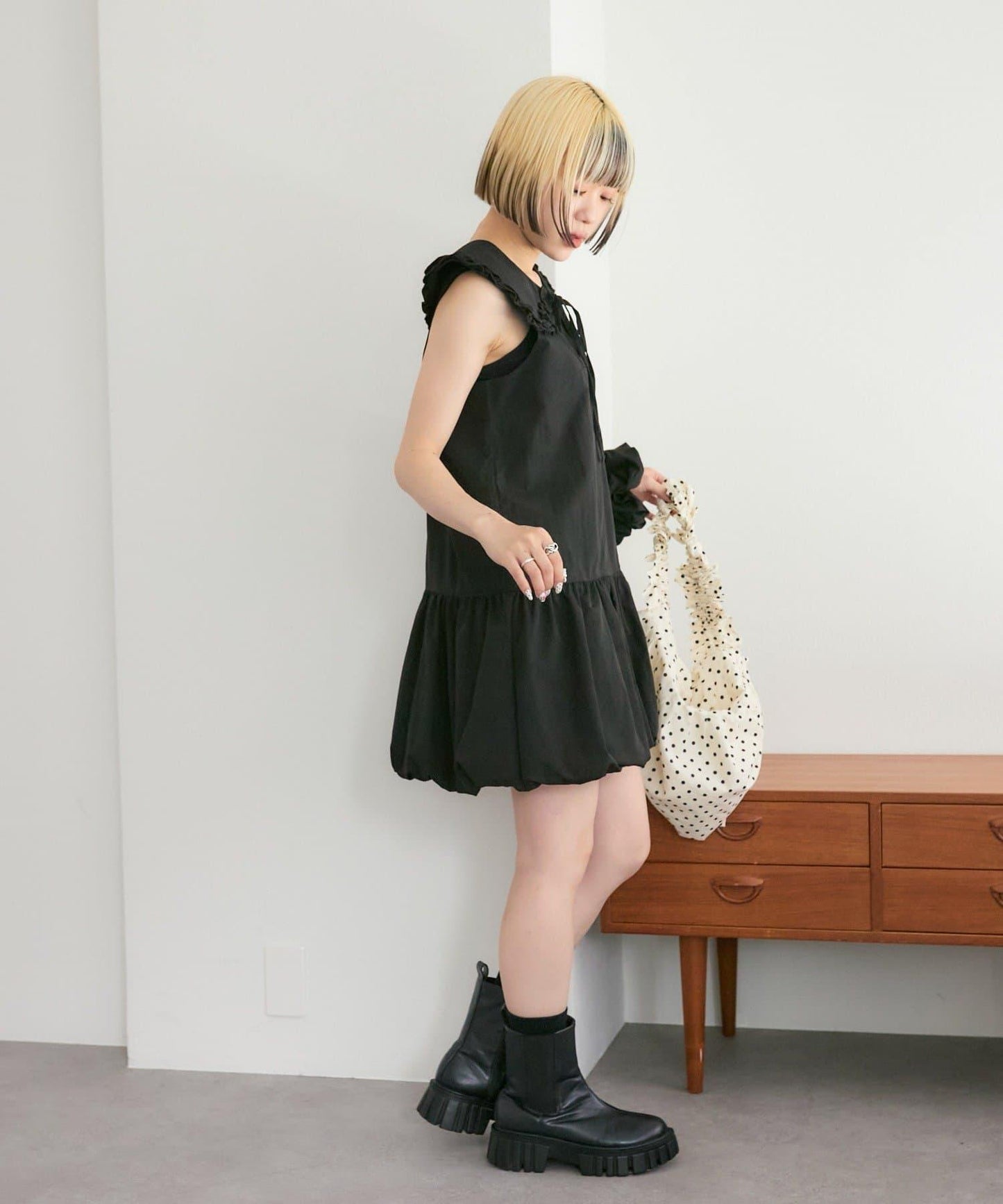 褶皺領 氣球廓形 連衣裙