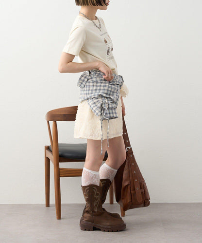 w closet 花卉蕾絲 迷你半身裙