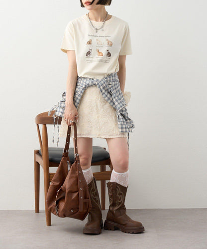 w closet 花卉蕾絲 迷你半身裙