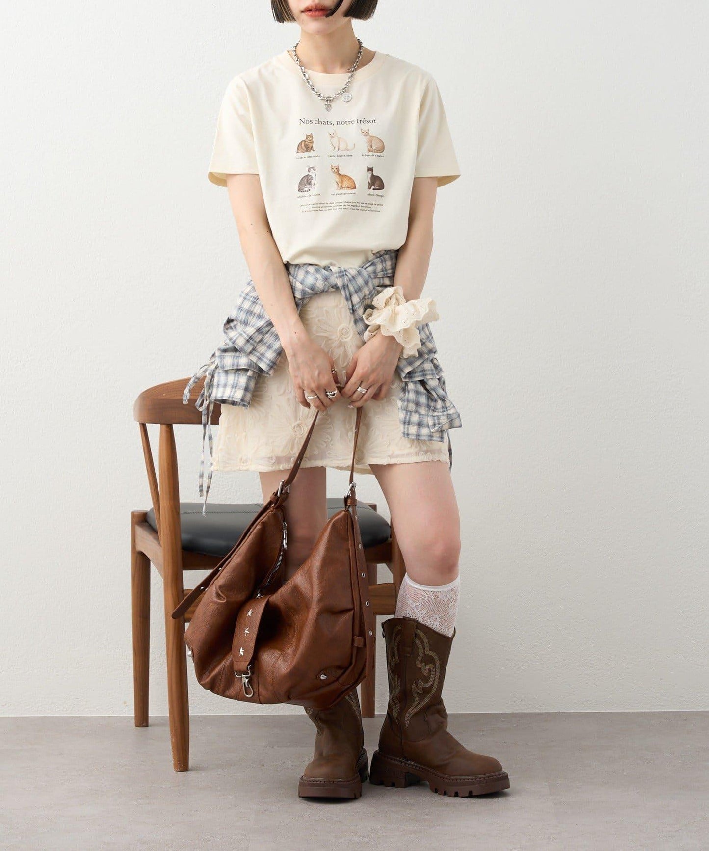 w closet 花卉蕾絲 迷你半身裙