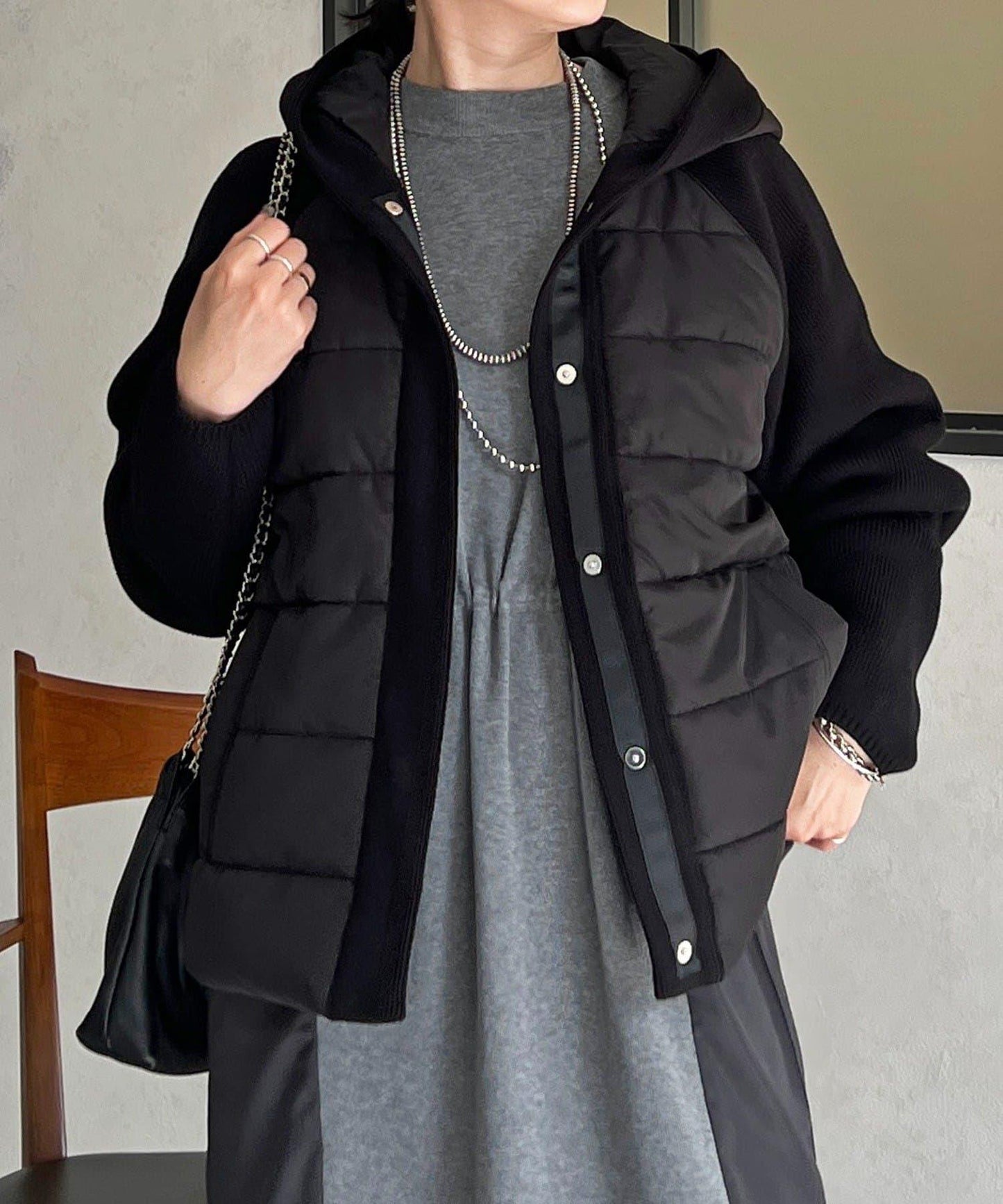 棉填充針織連帽夾克