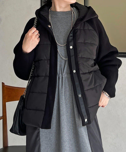 棉填充針織連帽夾克