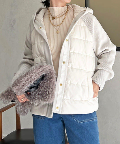 棉填充針織連帽夾克