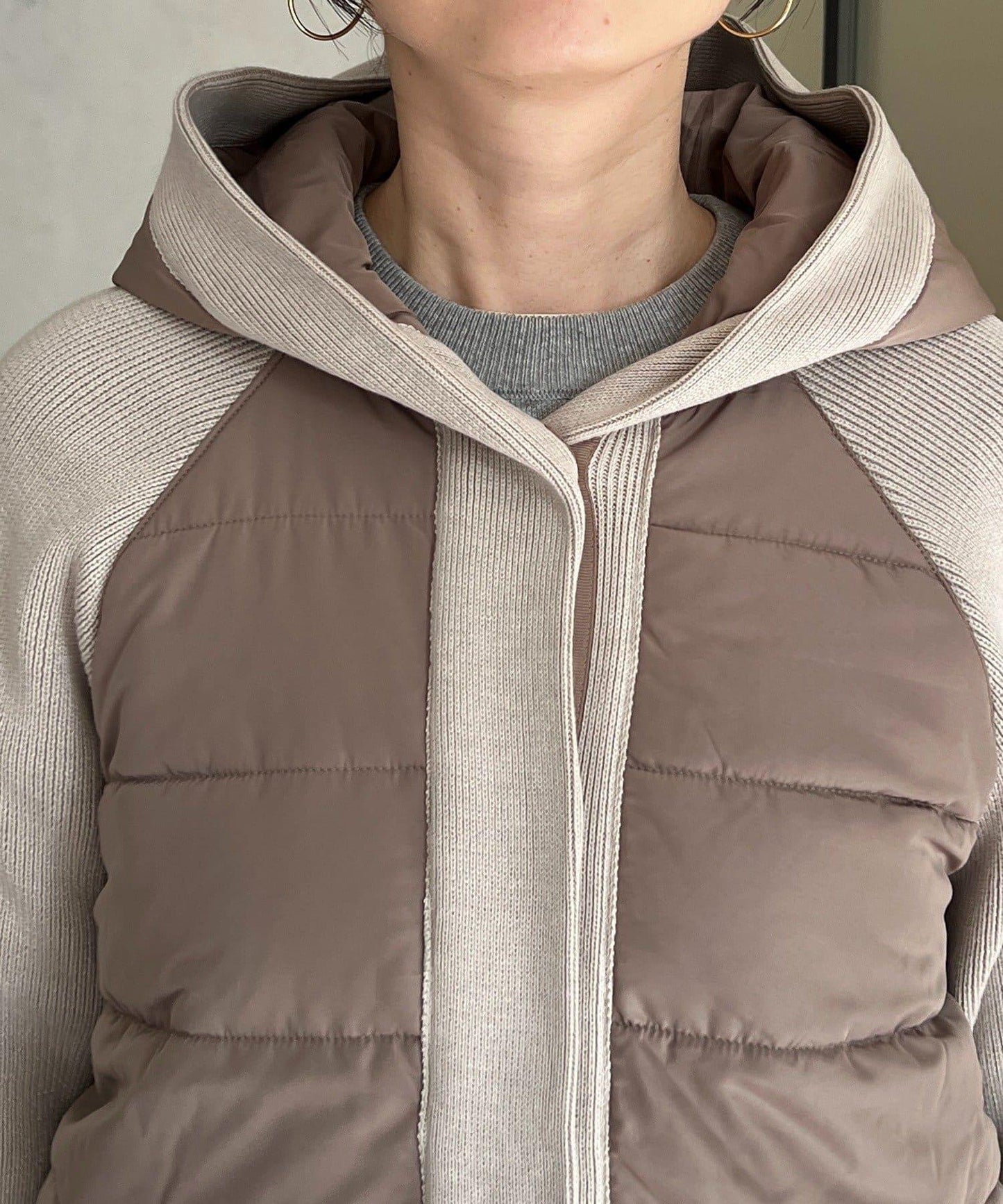 棉填充針織連帽夾克