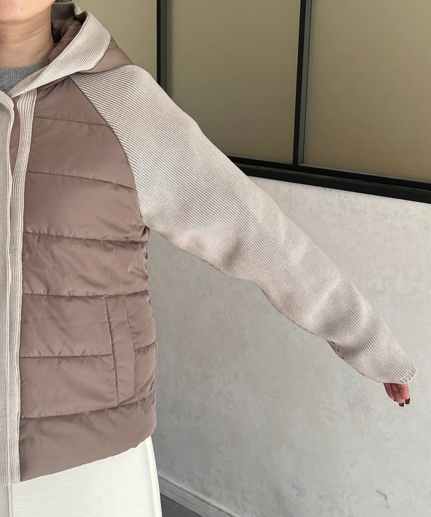 棉填充針織連帽夾克