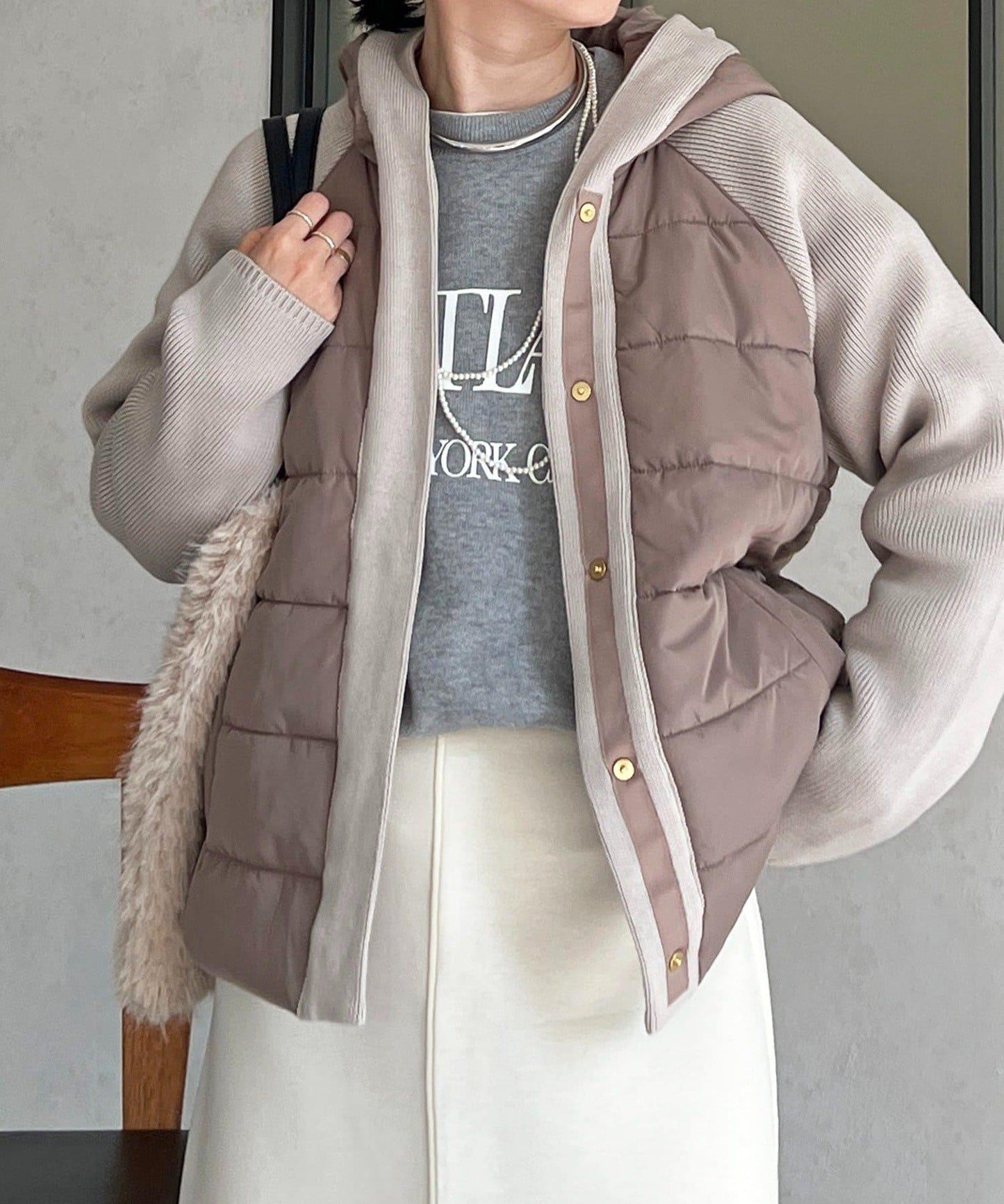 棉填充針織連帽夾克