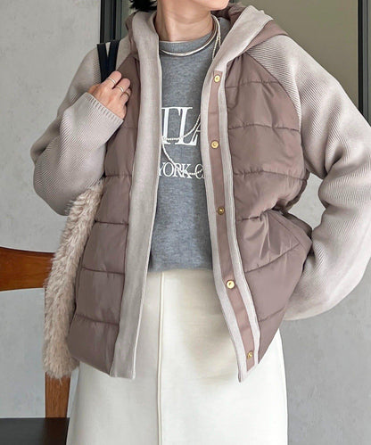 棉填充針織連帽夾克