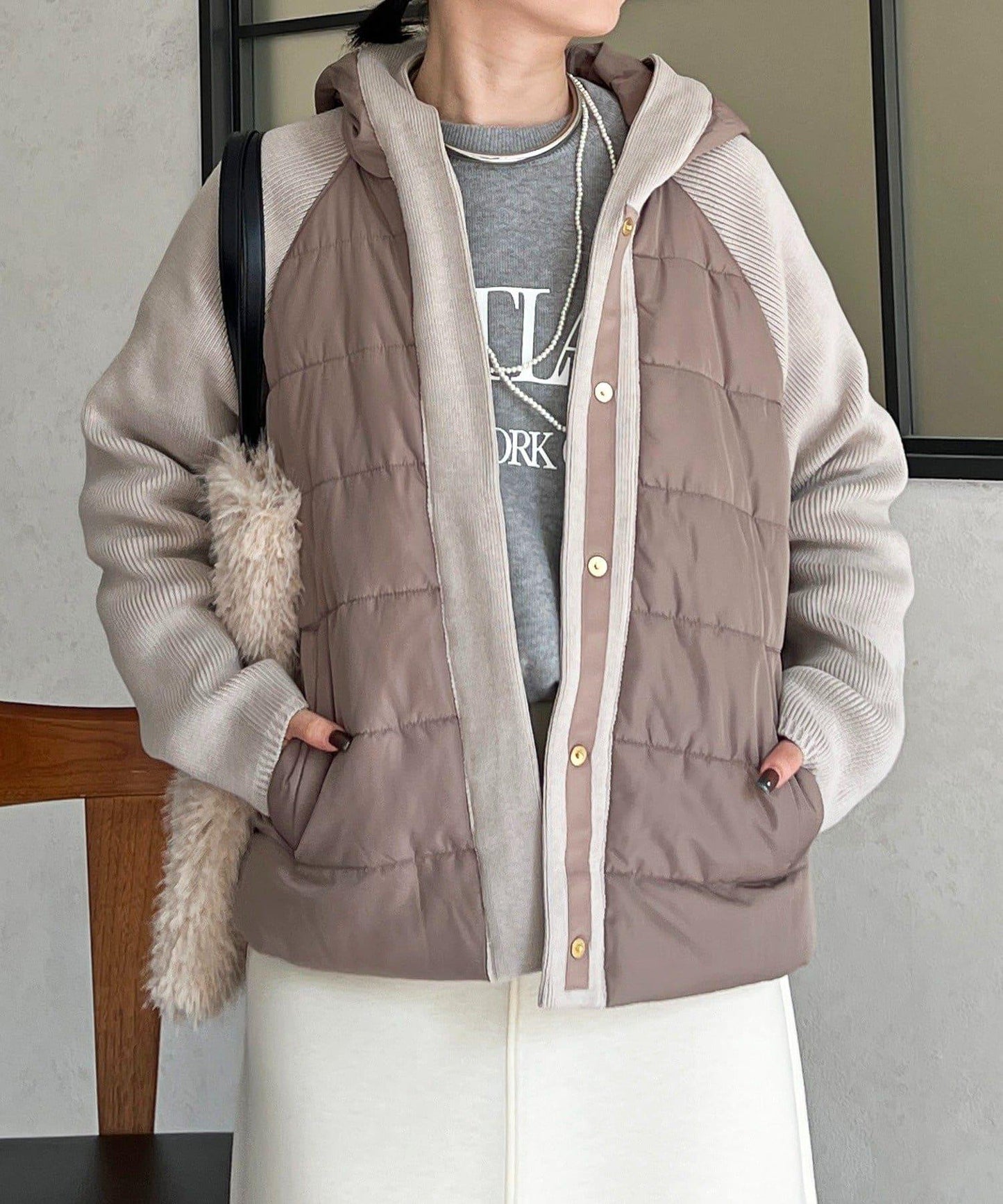 棉填充針織連帽夾克