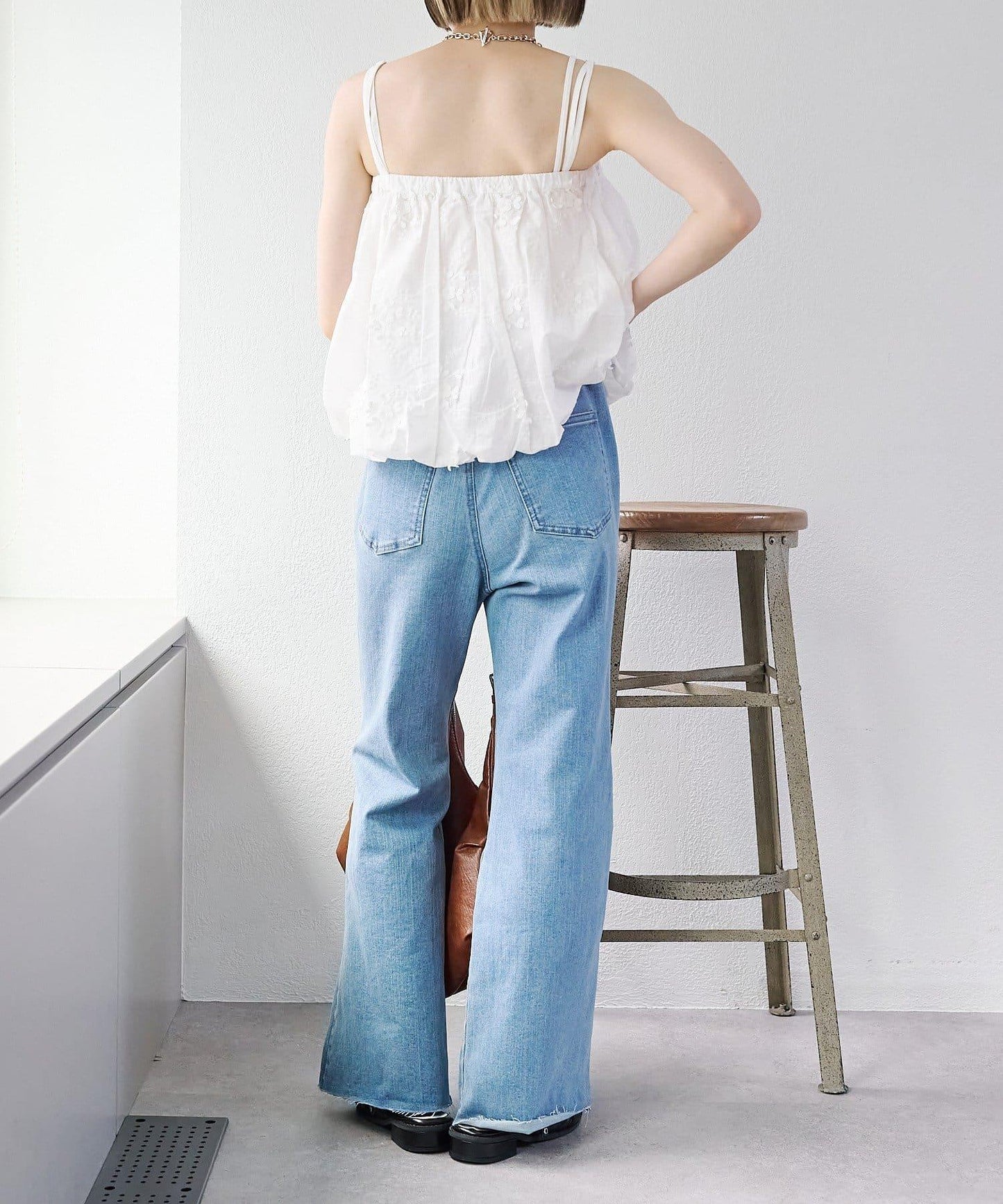 蕾絲拼接 喇叭 牛仔 褲子