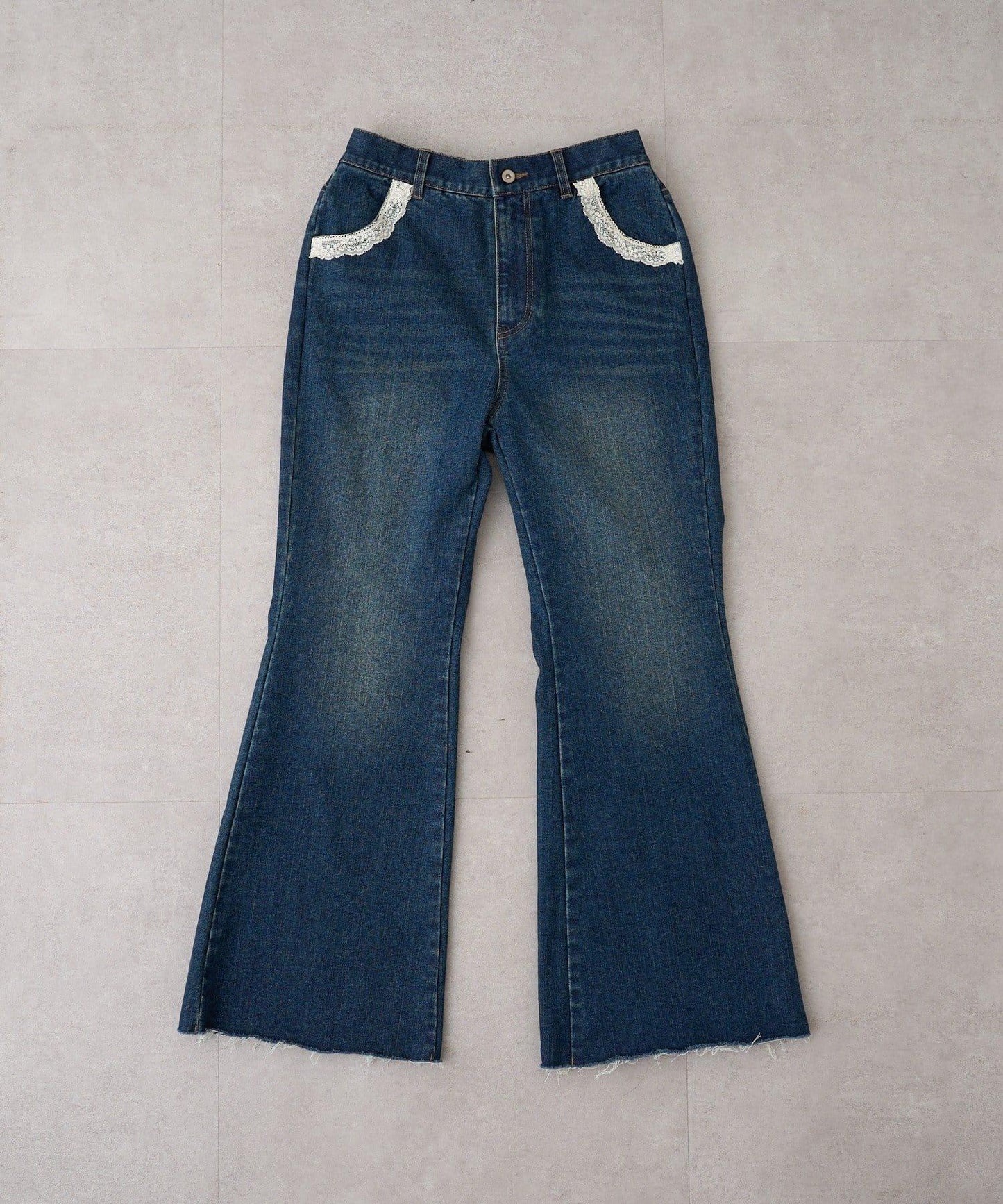 蕾絲拼接 喇叭 牛仔 褲子