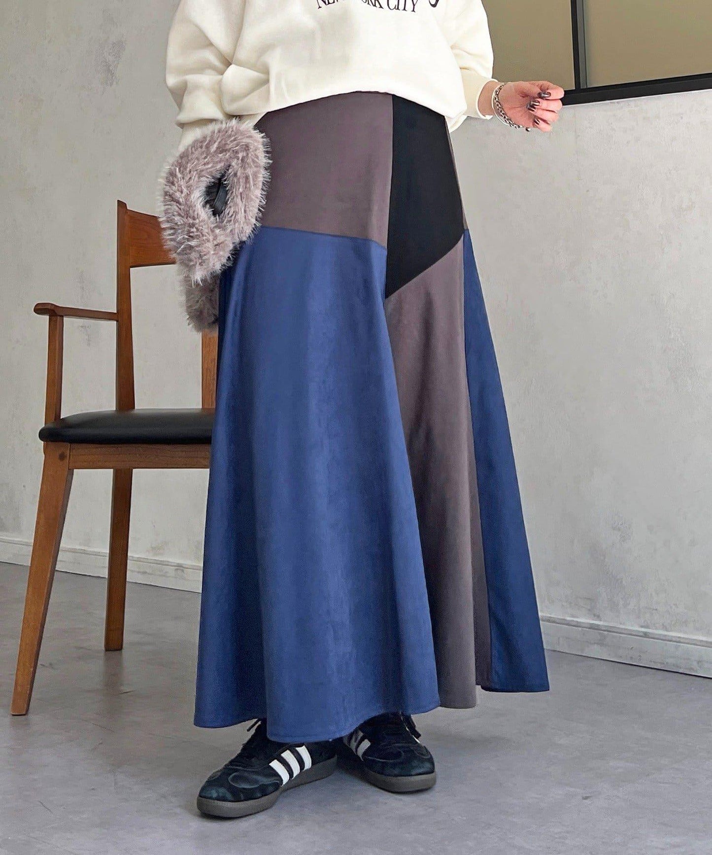 拼色麂皮半身裙