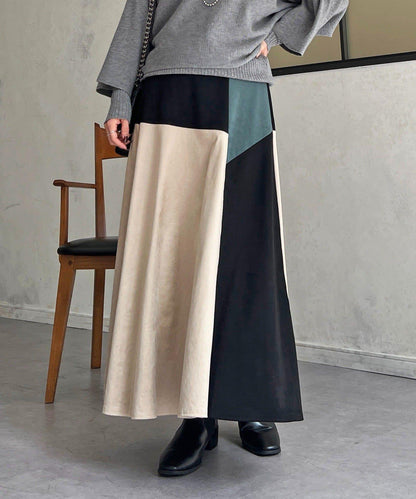 拼色麂皮半身裙