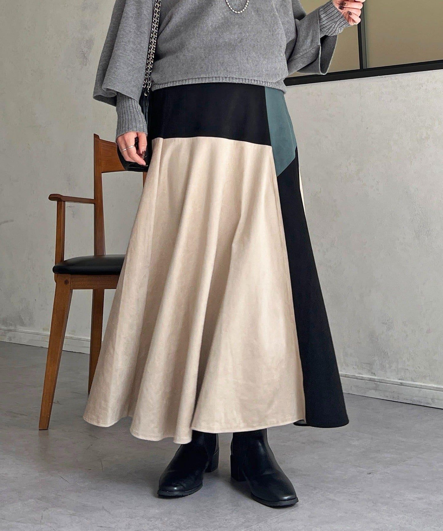 拼色麂皮半身裙