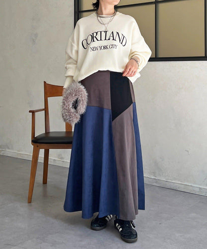 拼色麂皮半身裙