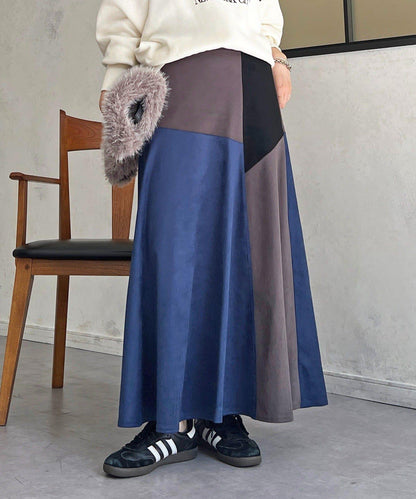 拼色麂皮半身裙