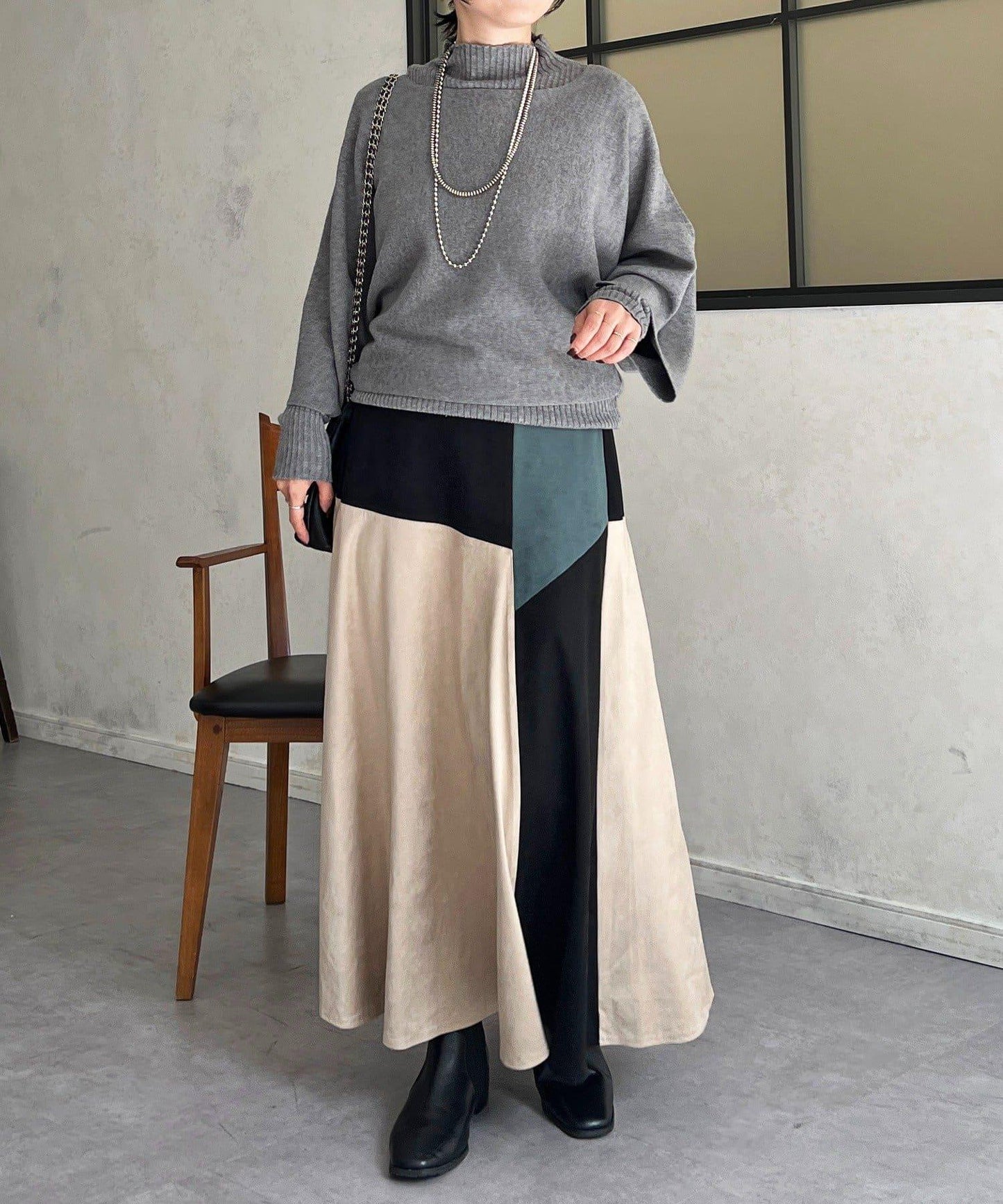 拼色麂皮半身裙