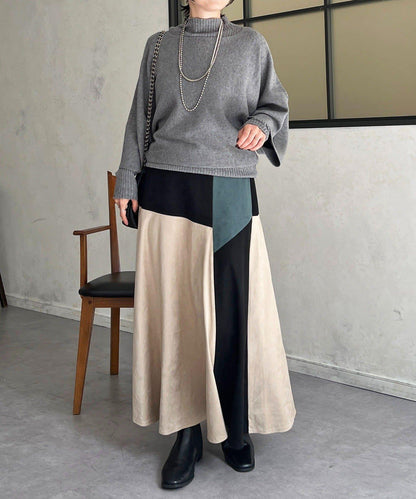 拼色麂皮半身裙