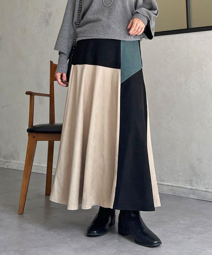 拼色麂皮半身裙