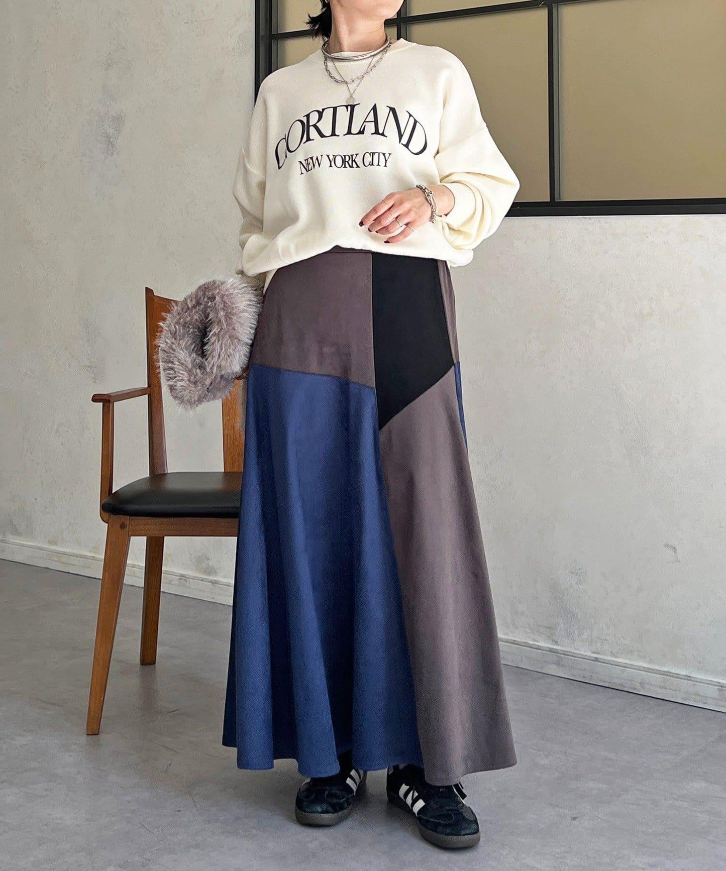 拼色麂皮半身裙