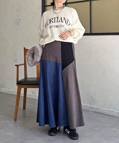 拼色麂皮半身裙