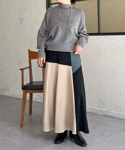 拼色麂皮半身裙