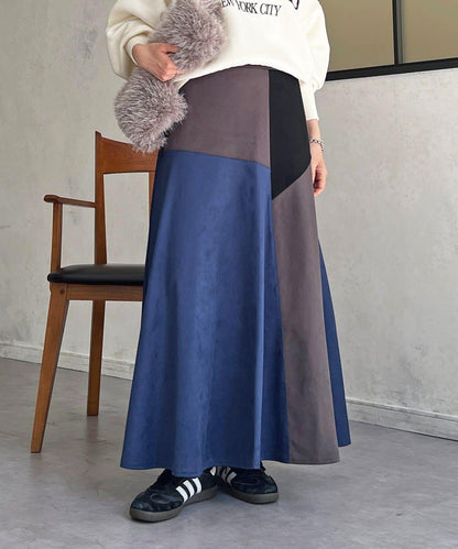 拼色麂皮半身裙