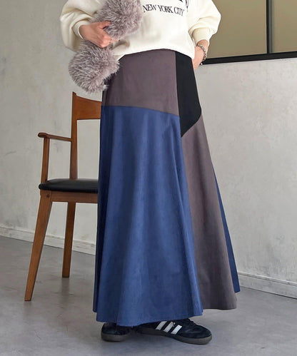 拼色麂皮半身裙