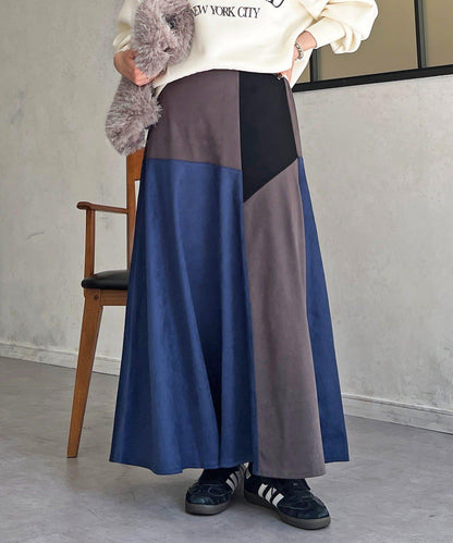 拼色麂皮半身裙