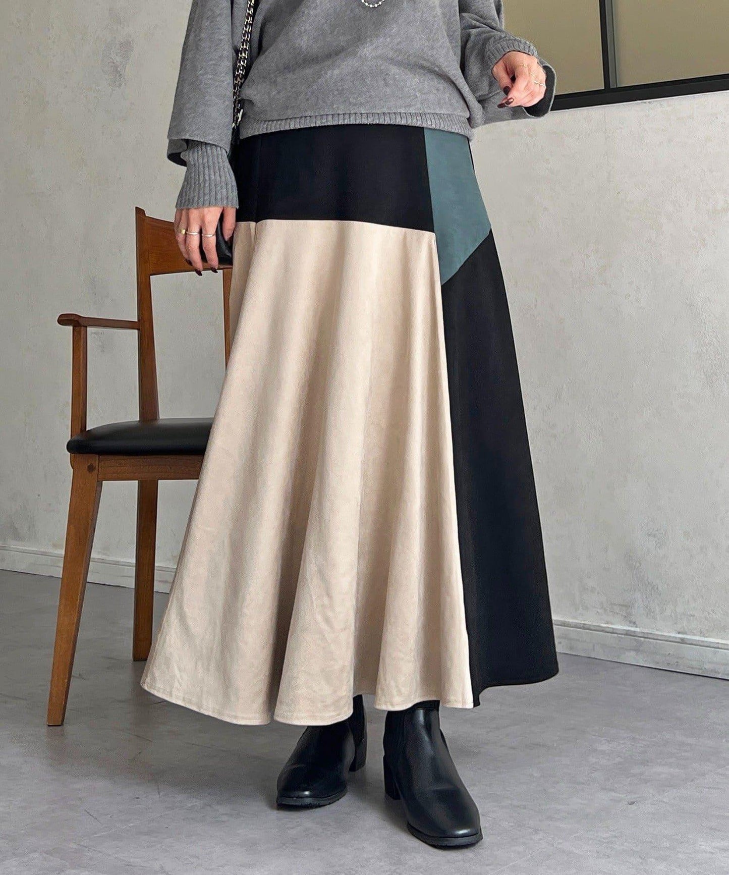 拼色麂皮半身裙