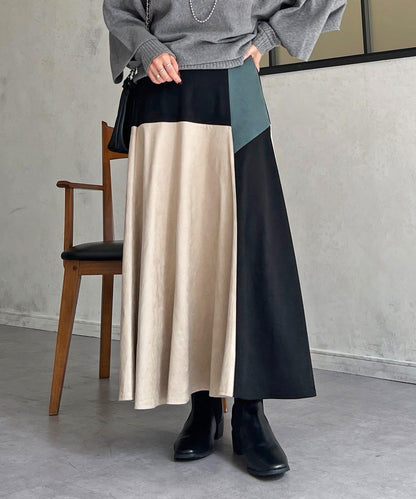 拼色麂皮半身裙