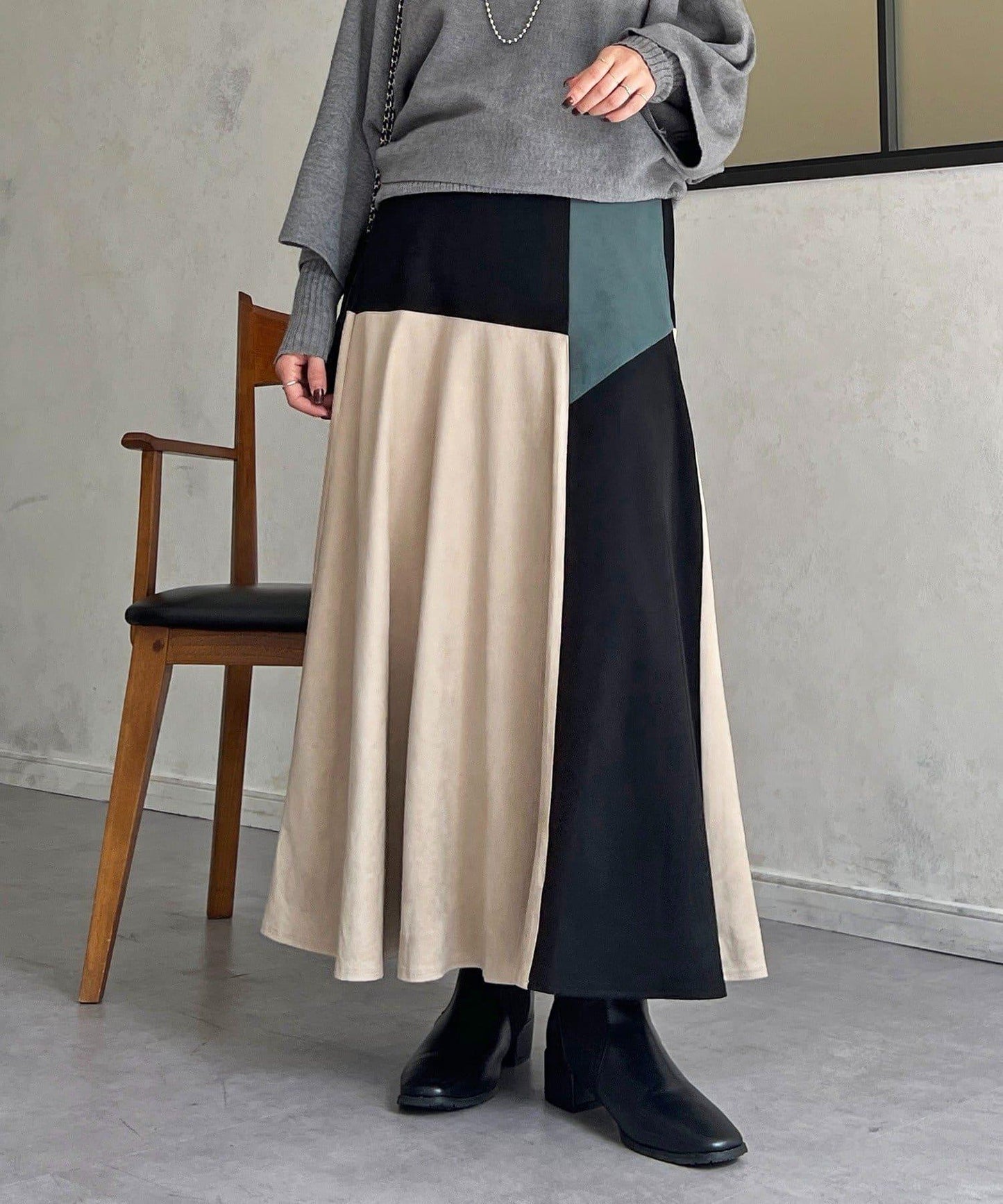 拼色麂皮半身裙