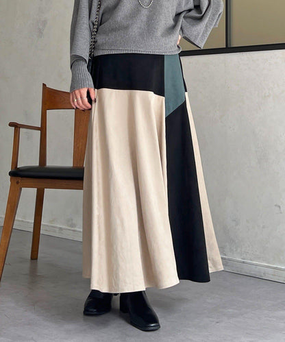 拼色麂皮半身裙