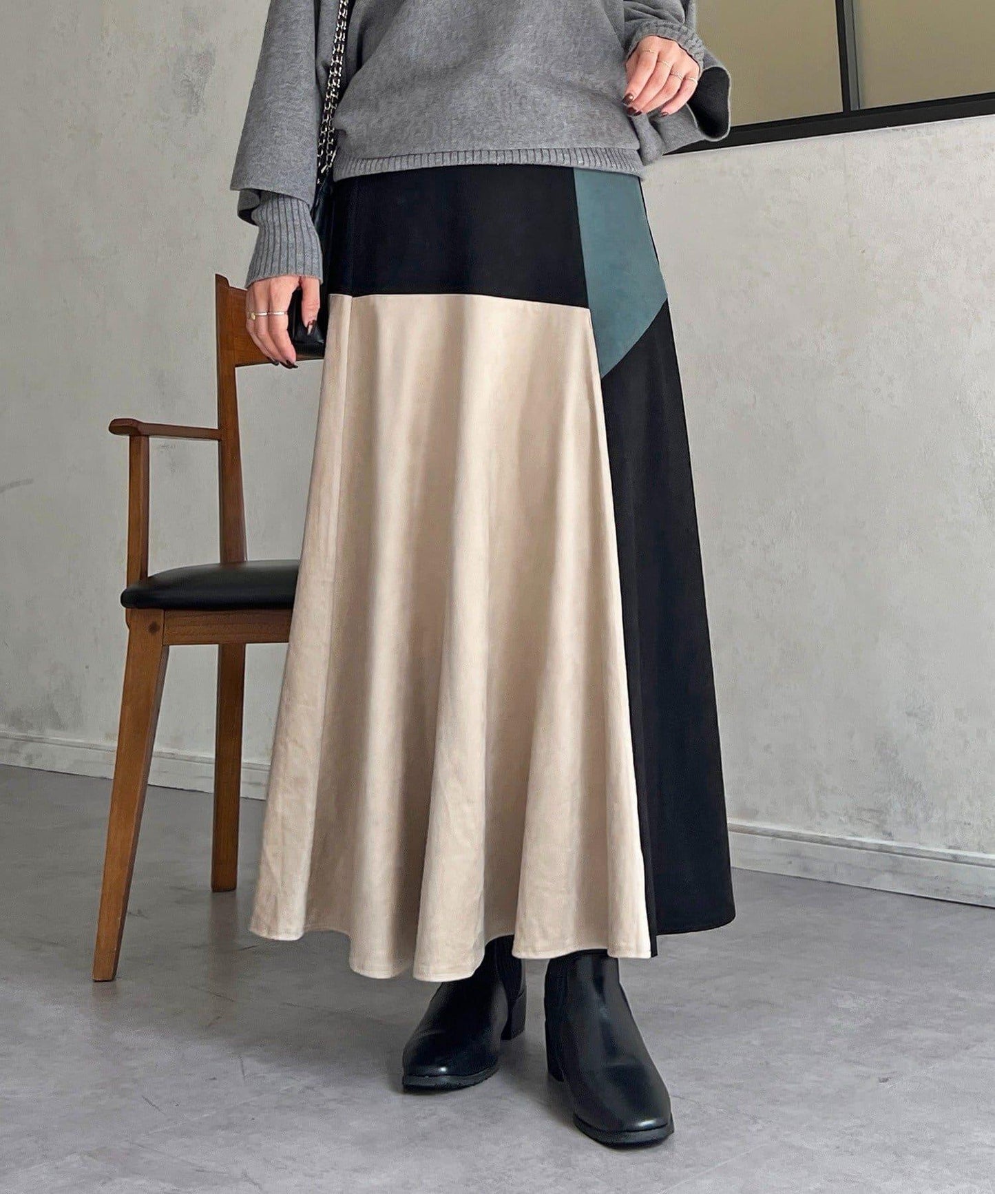 拼色麂皮半身裙