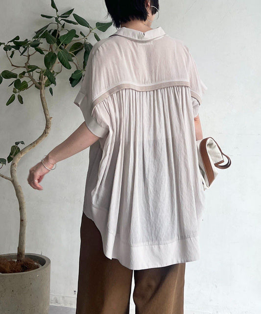 【SNS熱議！】【期待已久的再次到貨！】亞麻風透視後綁帶襯衫