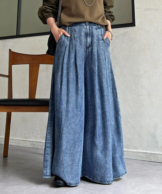 高腰褶皺寬腿褲