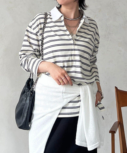 拉鍊條紋長袖套頭衫