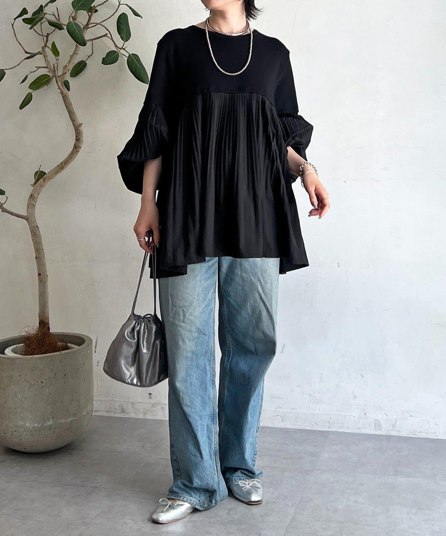 襯衫拼接針織套頭衫