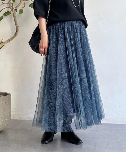 佩斯利圖案薄紗半身裙