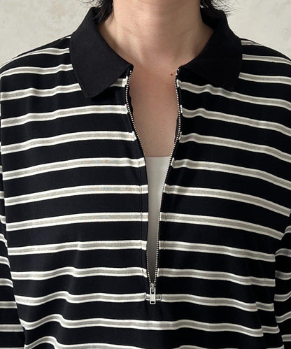 拉鍊條紋長袖套頭衫