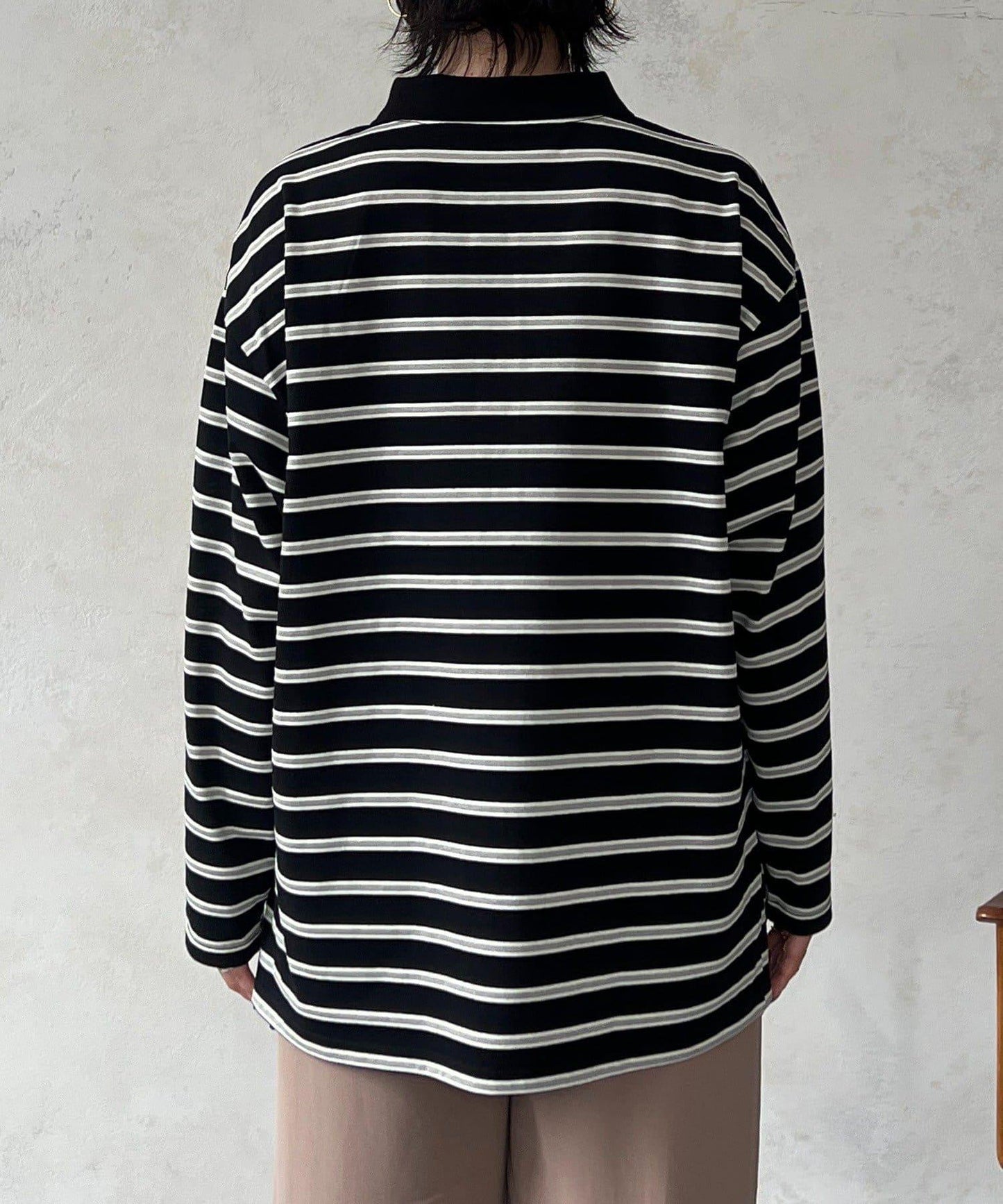 拉鍊條紋長袖套頭衫
