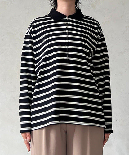 拉鍊條紋長袖套頭衫