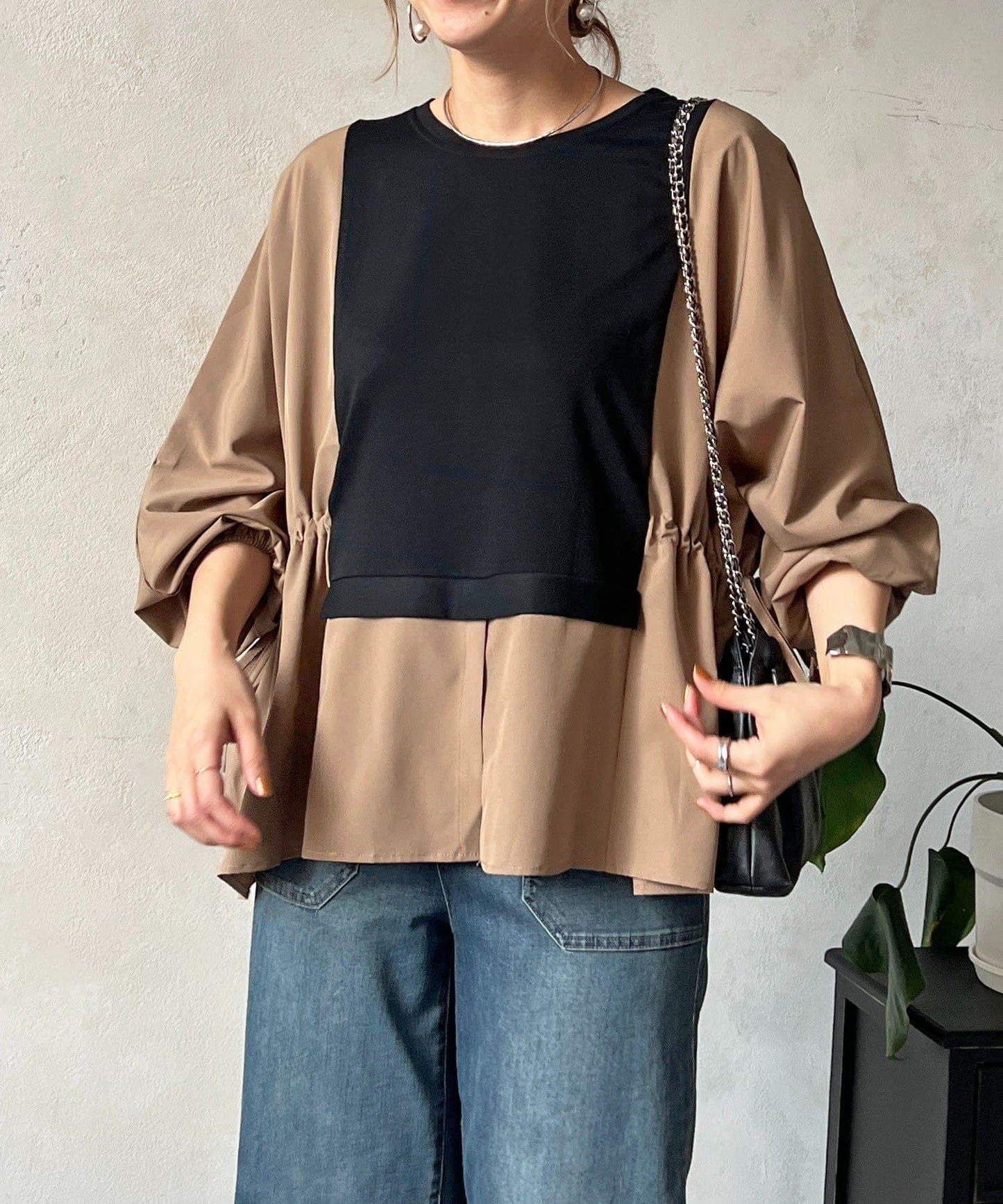 長袖拼接套頭衫