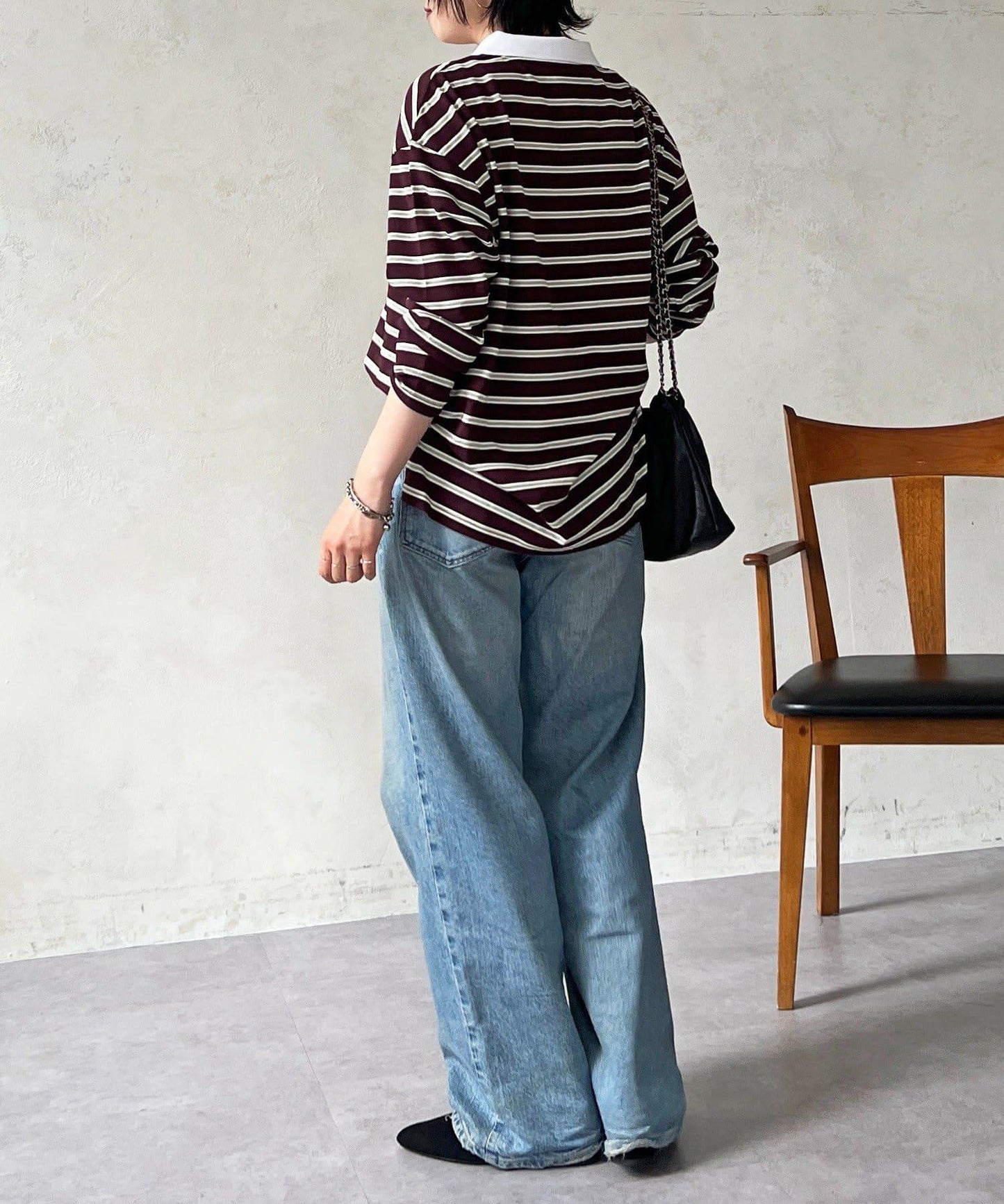 拉鍊條紋長袖套頭衫