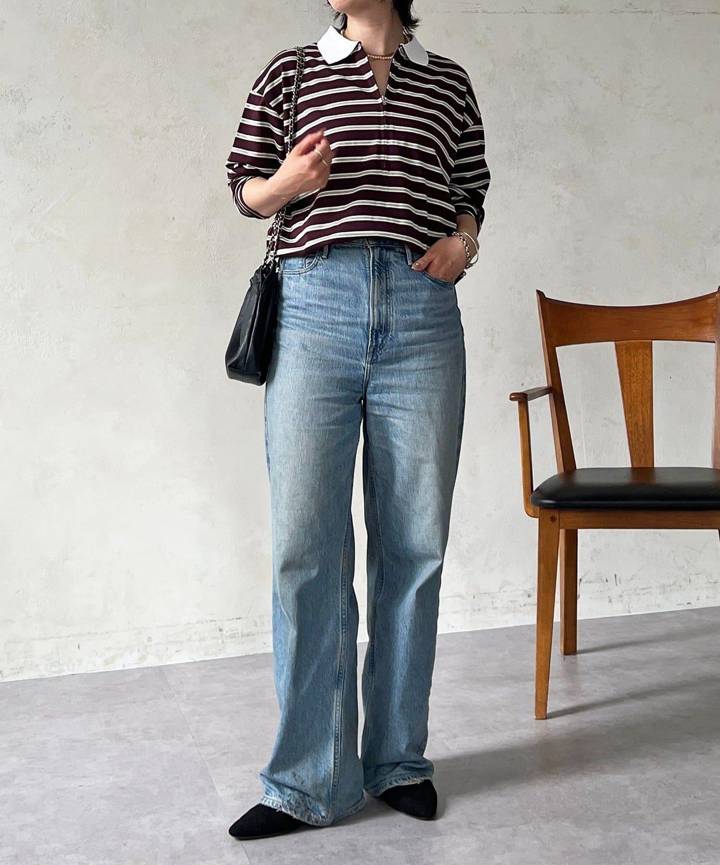 拉鍊條紋長袖套頭衫