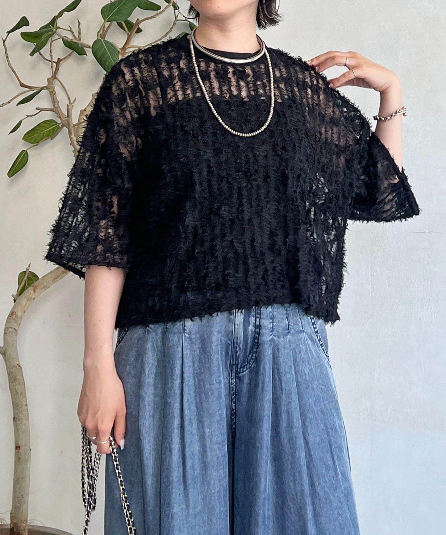 透視流蘇套頭衫